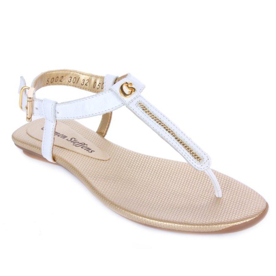 SANDALIA BLANCA CON APLICACIÓNES EN DORADO