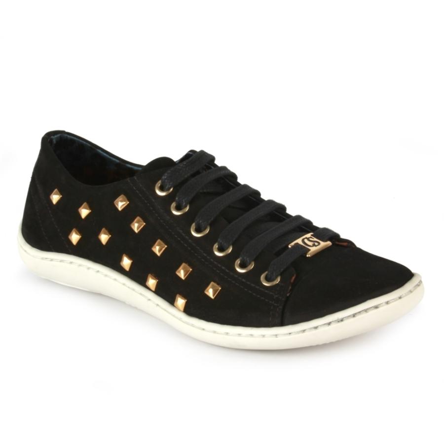 ZAPATILLA NEGRA CON APLICACIONES DORADAS