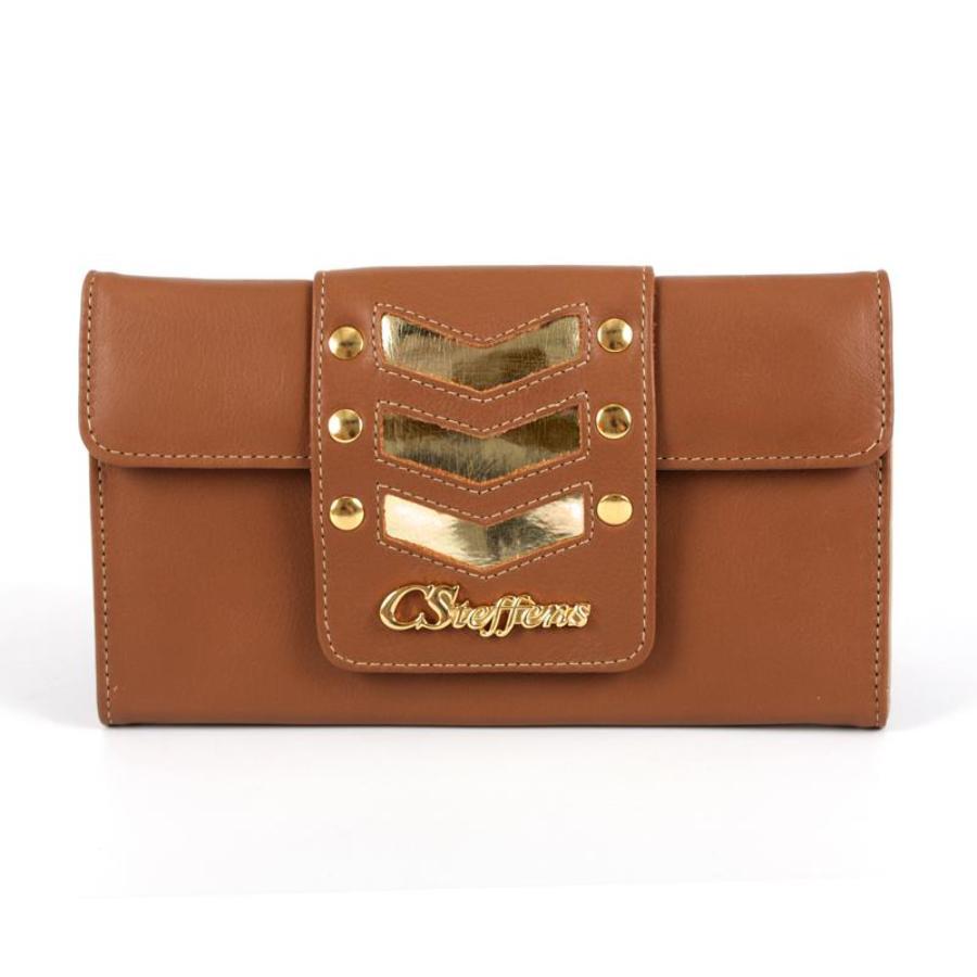 BILLETERA CARAMELO CON DORADO