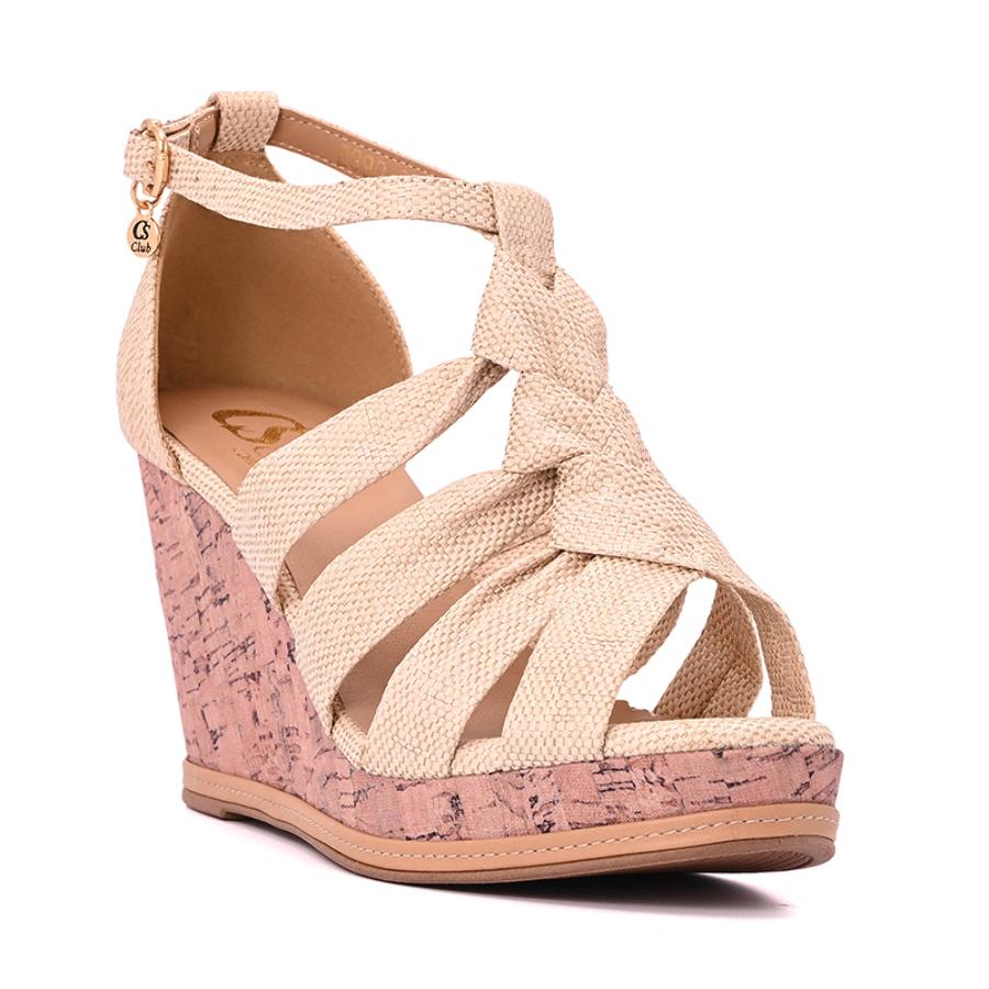 SANDALIA BEIGE CON TERRAPLEN TRENZADA