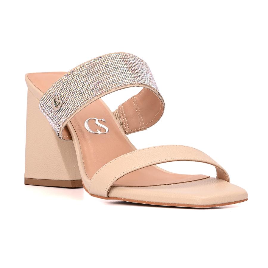 SANDALIA BEIGE CON BRILLO