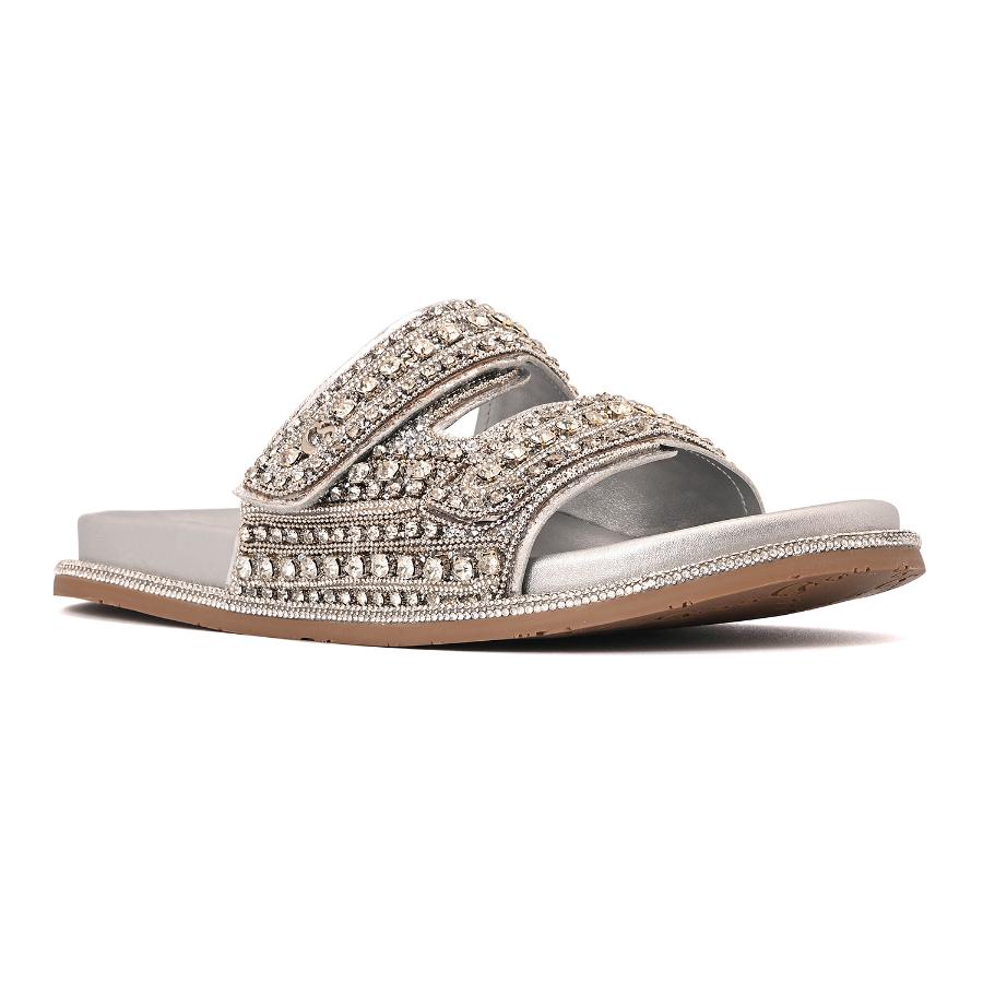SANDALIA PLATEADA CON VELCRO Y CRISTALES