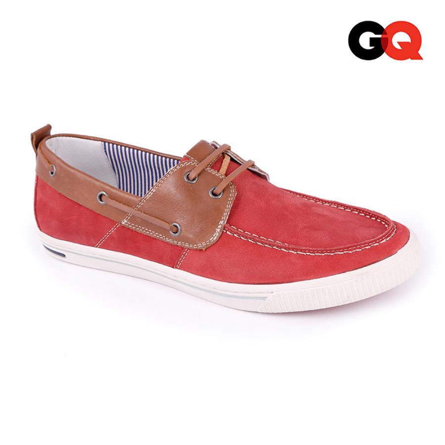 Mocasín rojo y marrón con cordones