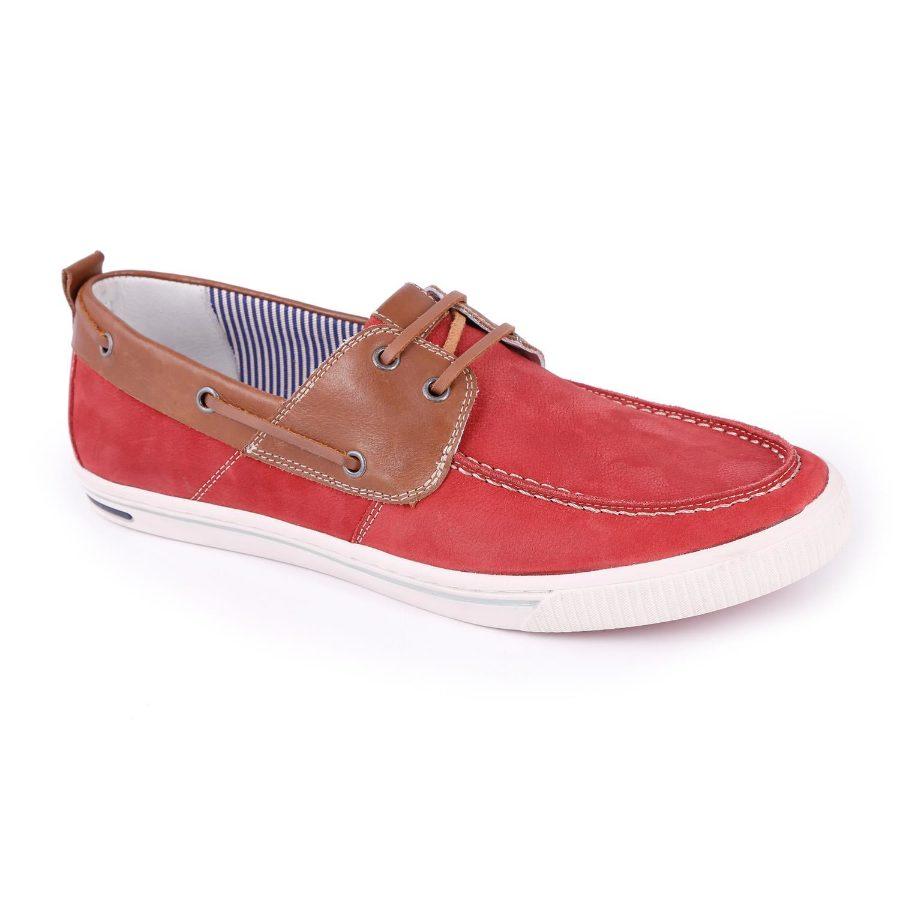 Mocasín rojo y marrón con cordones