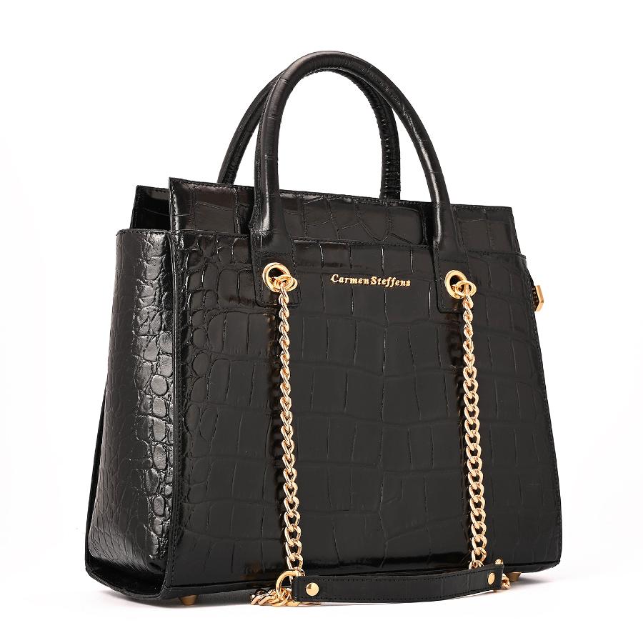 CARTERA NEGRA CON TEXTURA Y CADENAS