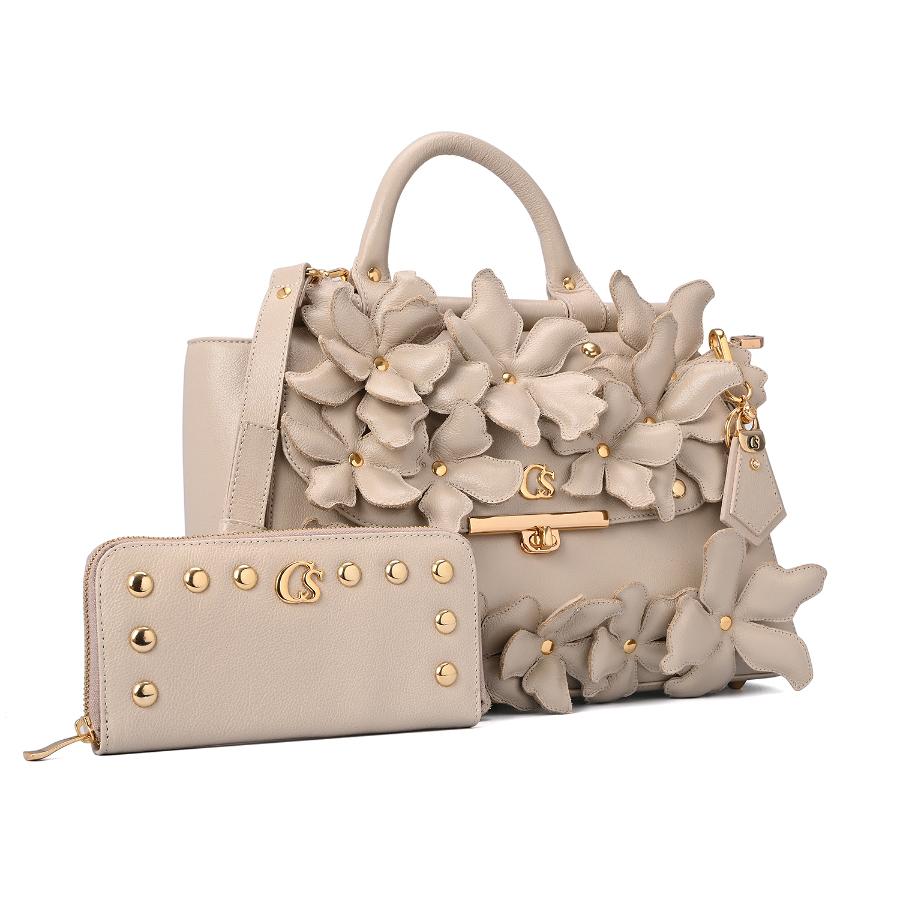 CARTERA BEIGE CON FLORES CS