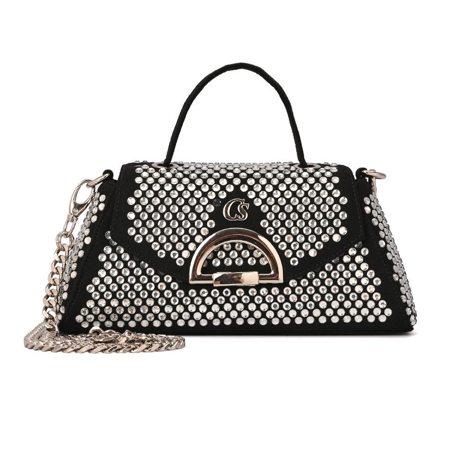 CARTERA NEGRA CON TACHAS PLATEADAS