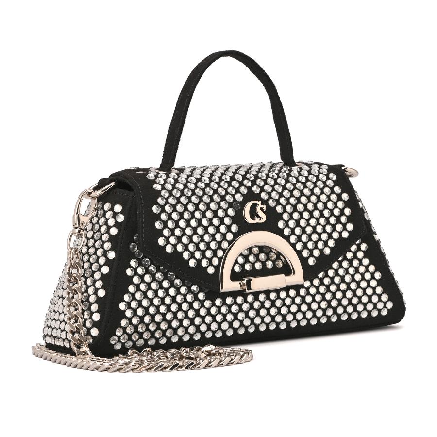 CARTERA NEGRA CON TACHAS PLATEADAS