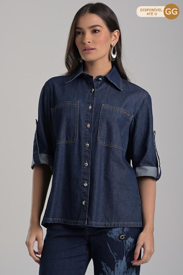 CAMISA DE JEANS CON DISEÑO Y PEDRERIA
