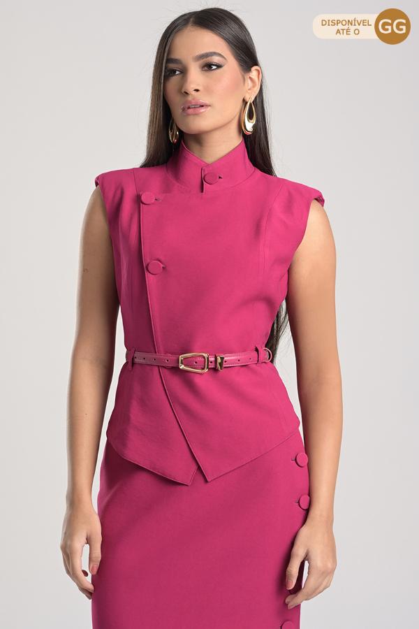 CHALECO FUCSIA CON CINTURON