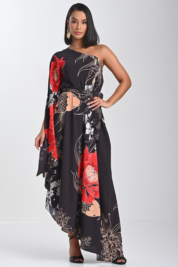 VESTIDO UN SOLO HOMBRO FLOR ORIENTAL