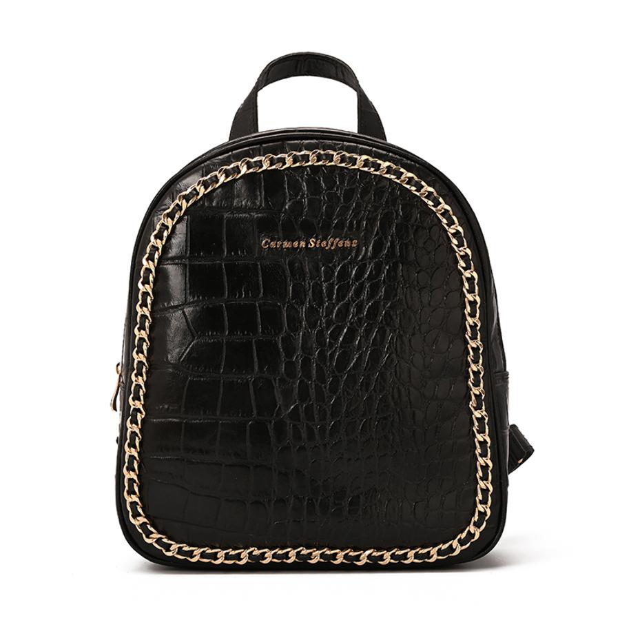 MOCHILA NEGRA CON TEXTURA Y CADENA