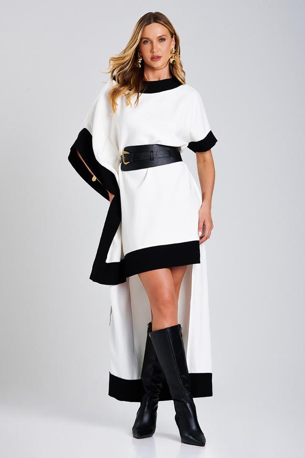 VESTIDO BICOLOR CON CINTURON