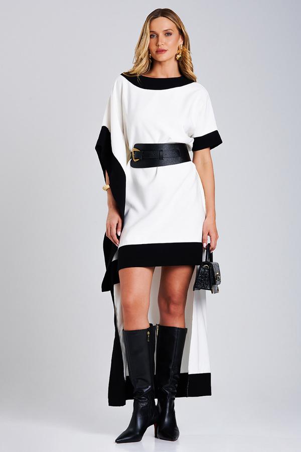 VESTIDO BICOLOR CON CINTURON