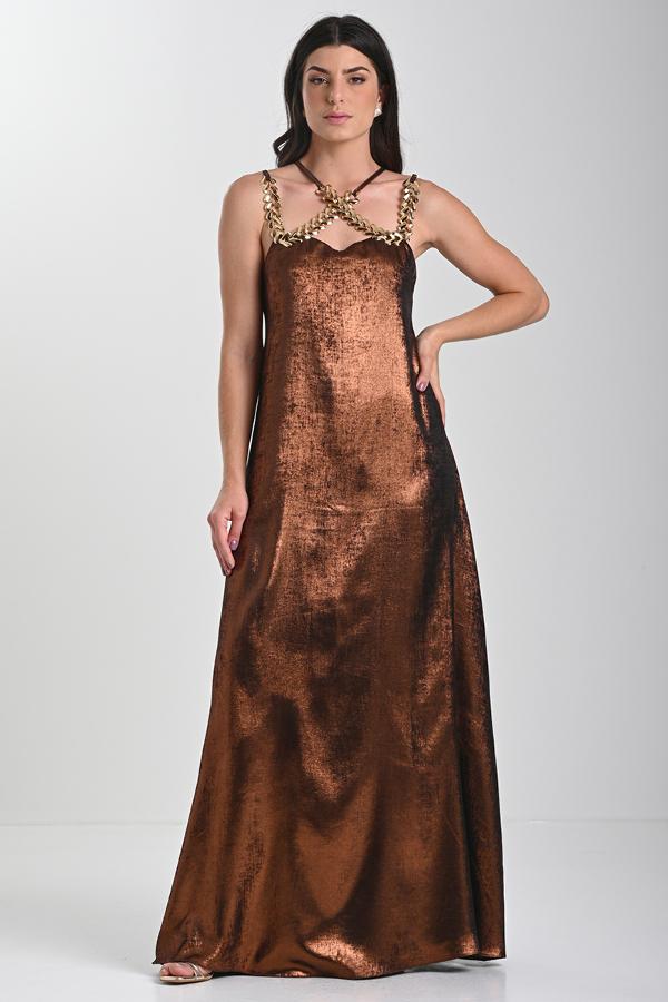 VESTIDO COLOR COBRE CON  ACCESORIO