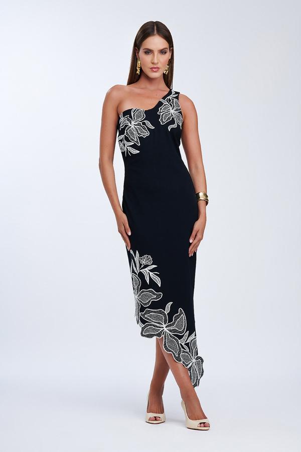 VESTIDO UN SOLO HOMBRO CON BORDADO