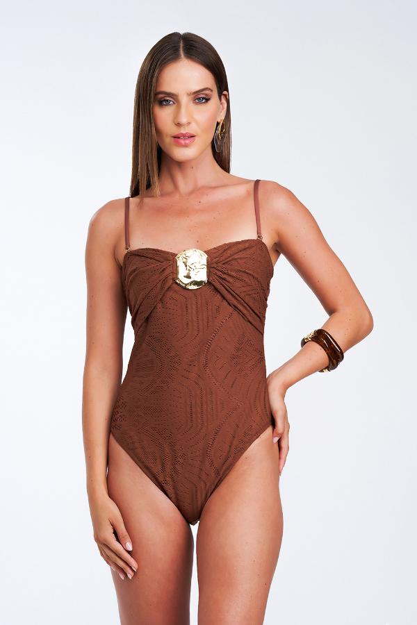 TRAJE DE BAÑO CAFÉ CON ACCESORIO