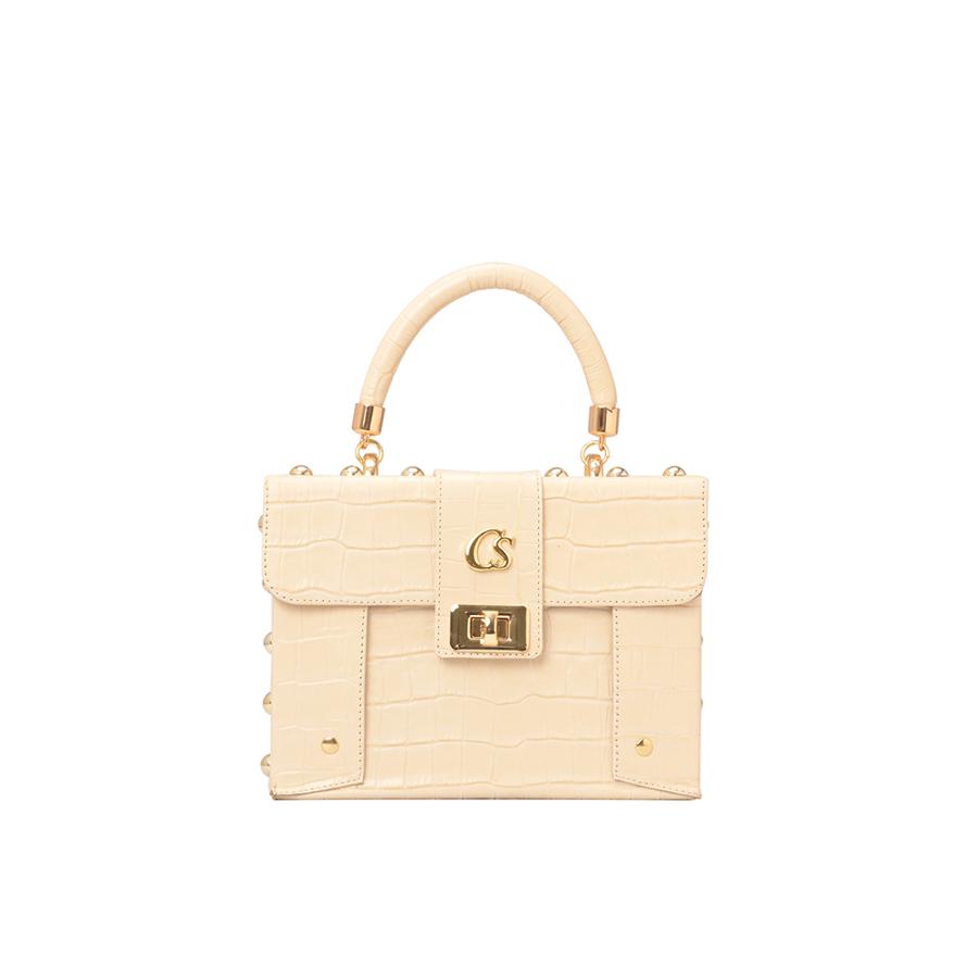CARTERA BEIGE CON TEXTURA Y ACCESORIOS