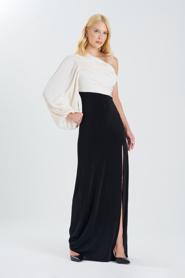 VESTIDO MANGA GLOBO CON DRAPEADO
