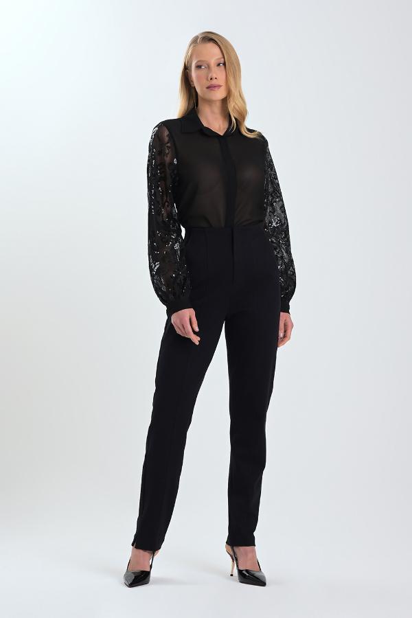 CAMISA CON TRANSPARENCIA Y LENTEJUELAS