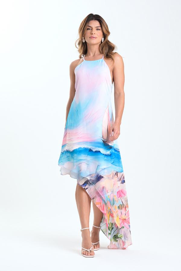 VESTIDO ASIMETRICO CON ACCESORIO
