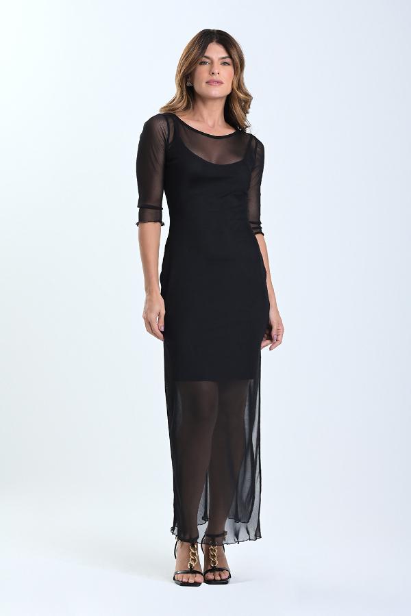 VESTIDO NEGRO CON TRANSPARENCIA