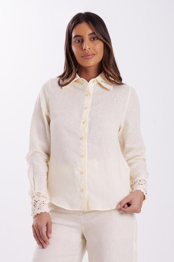 CAMISA BEIGE DE LINO CON BORDADO
