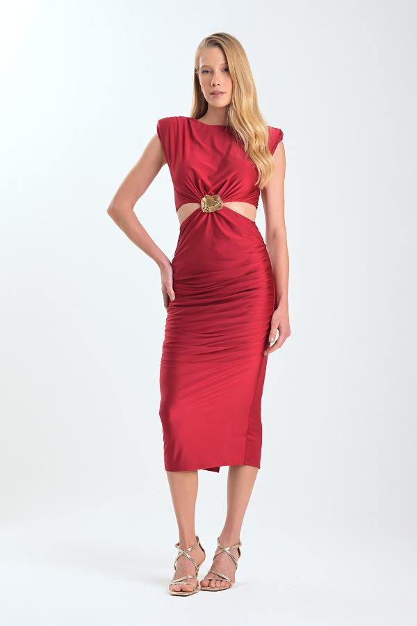 VESTIDO RUBI CON DRAPEADO Y ACCESORIO