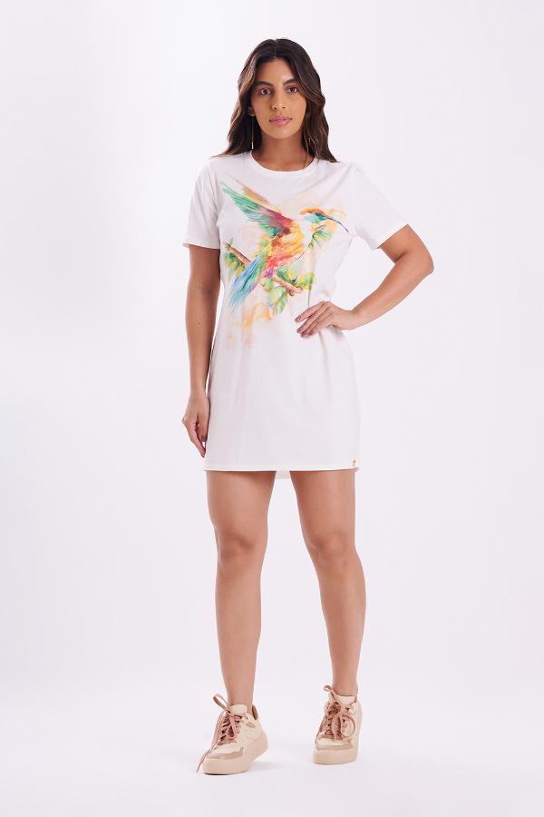 VESTIDO CORTO CON ESTAMPADO COLIBRI