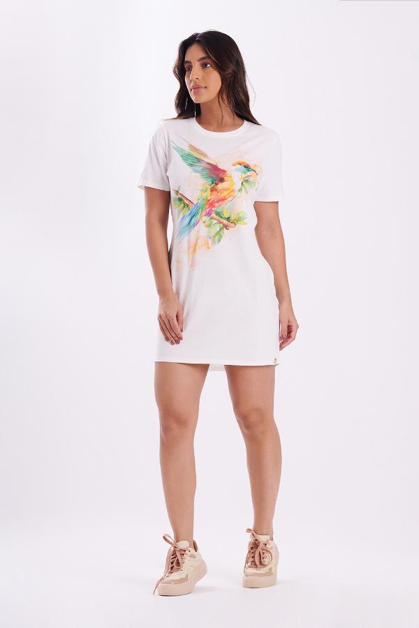 VESTIDO CORTO CON ESTAMPADO COLIBRI