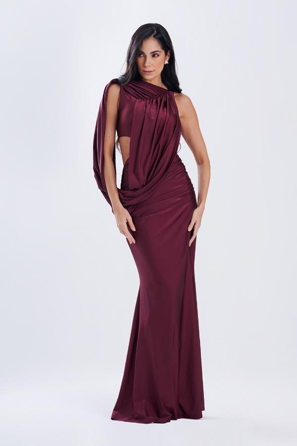 VESTIDO BURDEO CON DRAPEADO