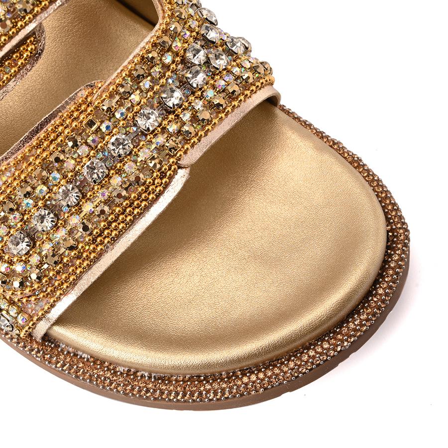 SANDALIA DORADA CON VELCRO Y CRISTALES