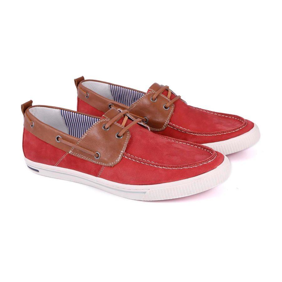 Mocasín rojo y marrón con cordones