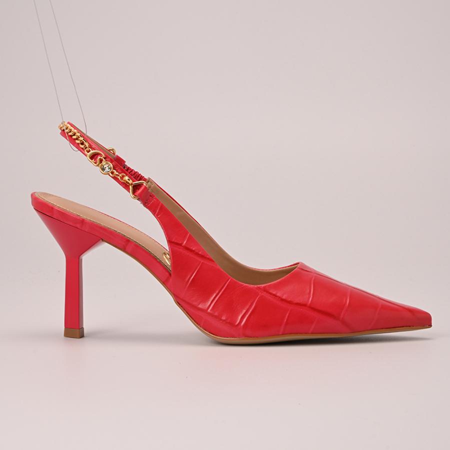 STILETTO ROJO CON TEXTURA Y ACCESORIO