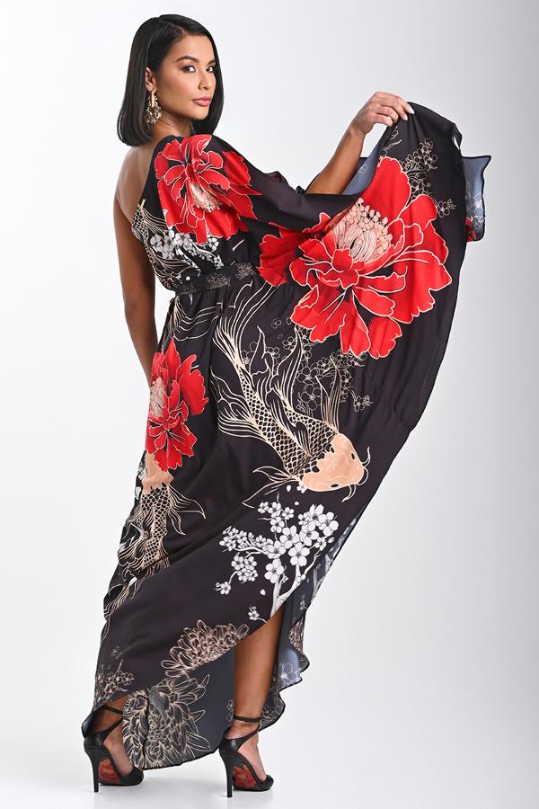 VESTIDO UN SOLO HOMBRO FLOR ORIENTAL