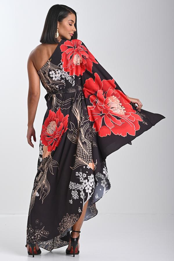 VESTIDO UN SOLO HOMBRO FLOR ORIENTAL