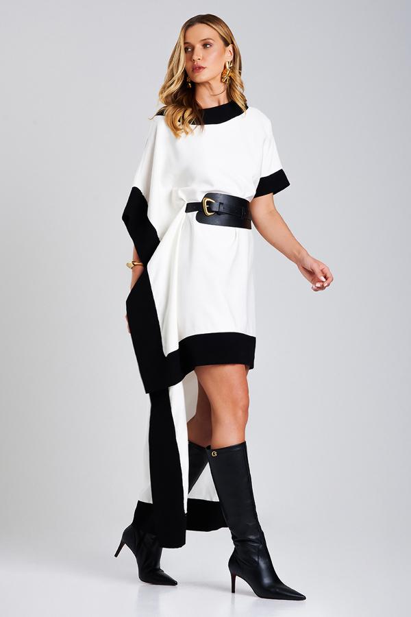 VESTIDO BICOLOR CON CINTURON