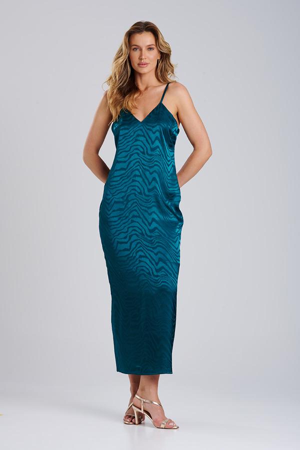 VESTIDO ESMERALDA SATINADO CON CAPA