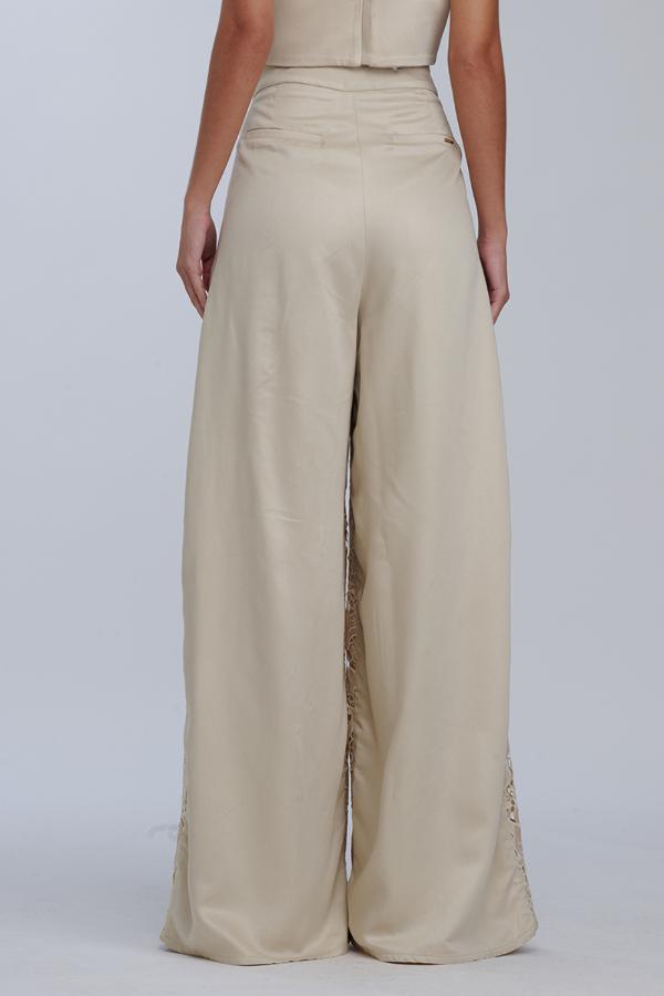 PALAZZO BEIGE CON BORDADO