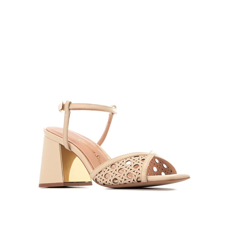 SANDALIA BEIGE TACO CUADRADO
