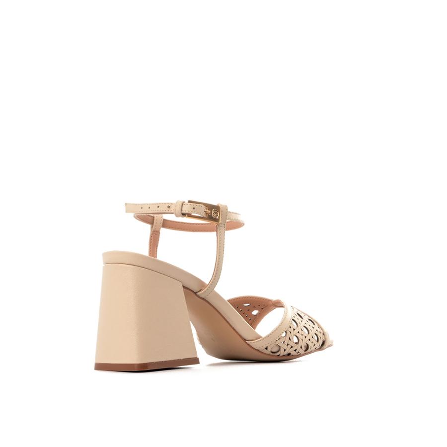 SANDALIA BEIGE TACO CUADRADO