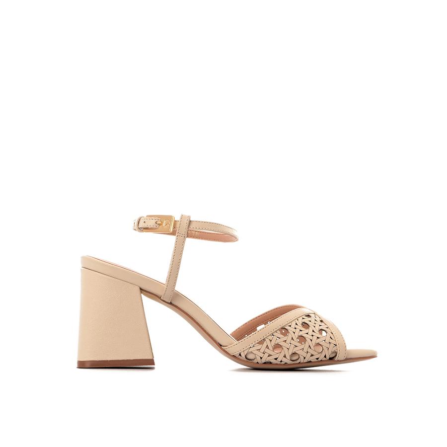 SANDALIA BEIGE TACO CUADRADO
