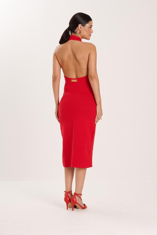 VESTIDO ROJO CON ABERTURA