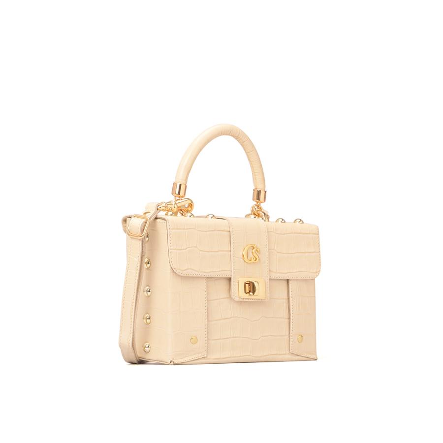 CARTERA BEIGE CON TEXTURA Y ACCESORIOS