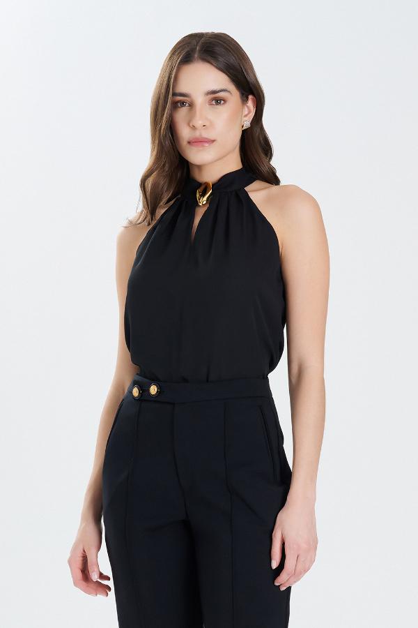 BLUSA CUELLO MAO CON ACCESORIO