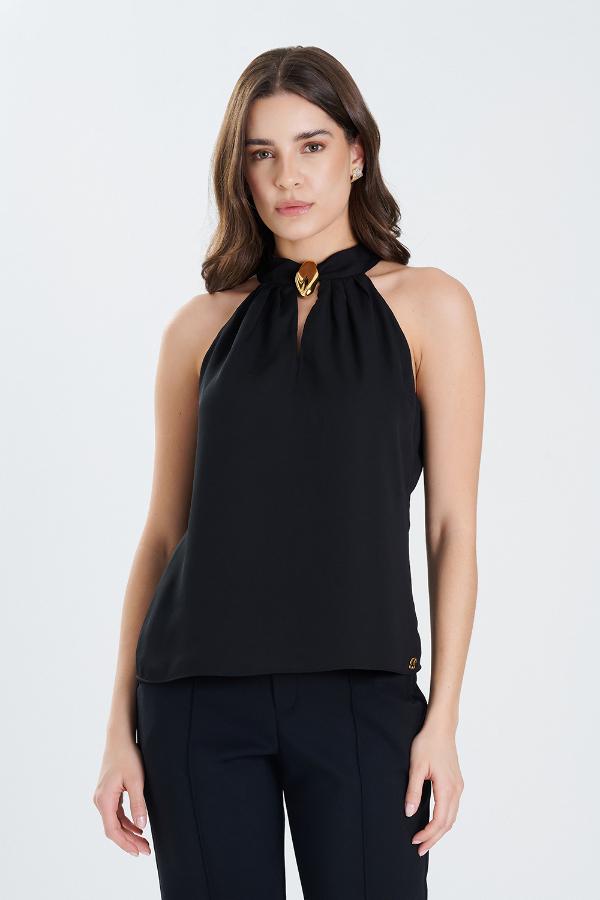 BLUSA CUELLO MAO CON ACCESORIO