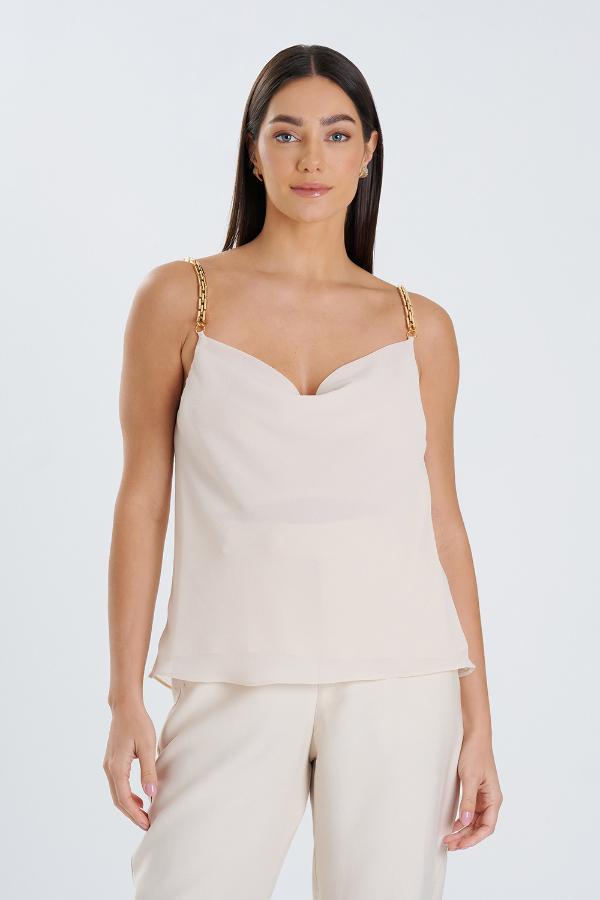 BLUSA BEIGE CON TIRANTE CADENA
