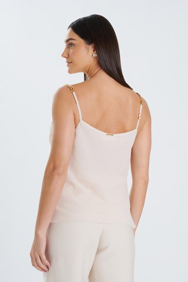 BLUSA BEIGE CON TIRANTE CADENA