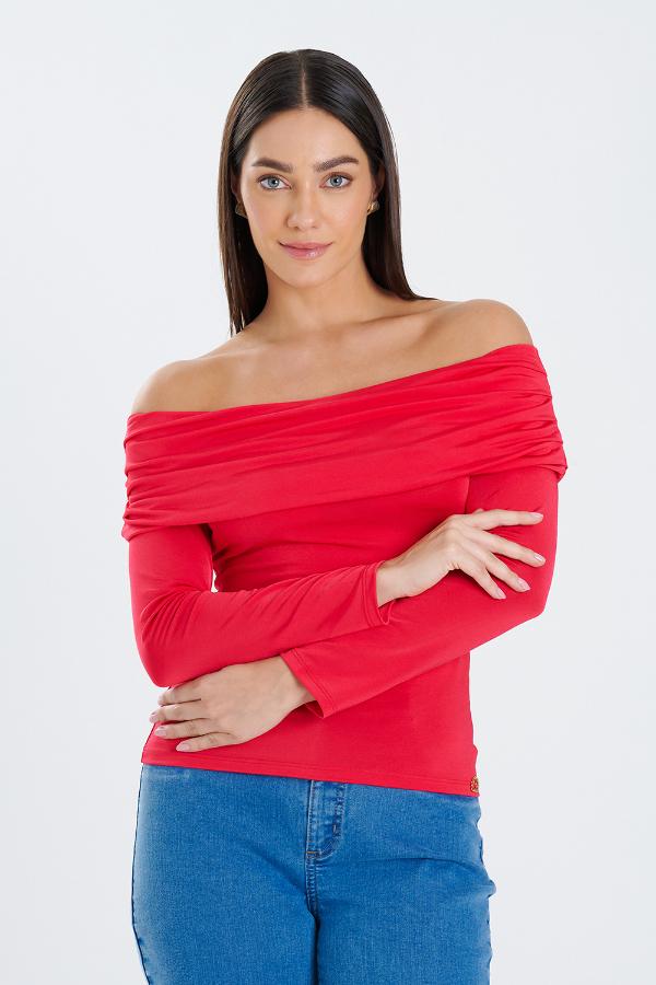 BLUSA ROJO INTENSO HOMBROS DESCUBIERTOS