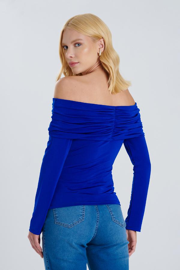 BLUSA AZUL HOMBROS DESCUBIERTOS